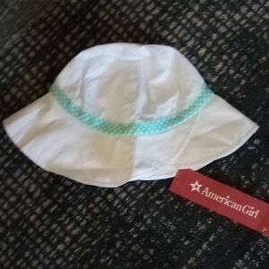 American Girl White and Green Kids Sun Hat S/M 100 percent Cotton